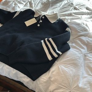 NWT CABLE knit sweater polo look size Large ! By designer brand men’s